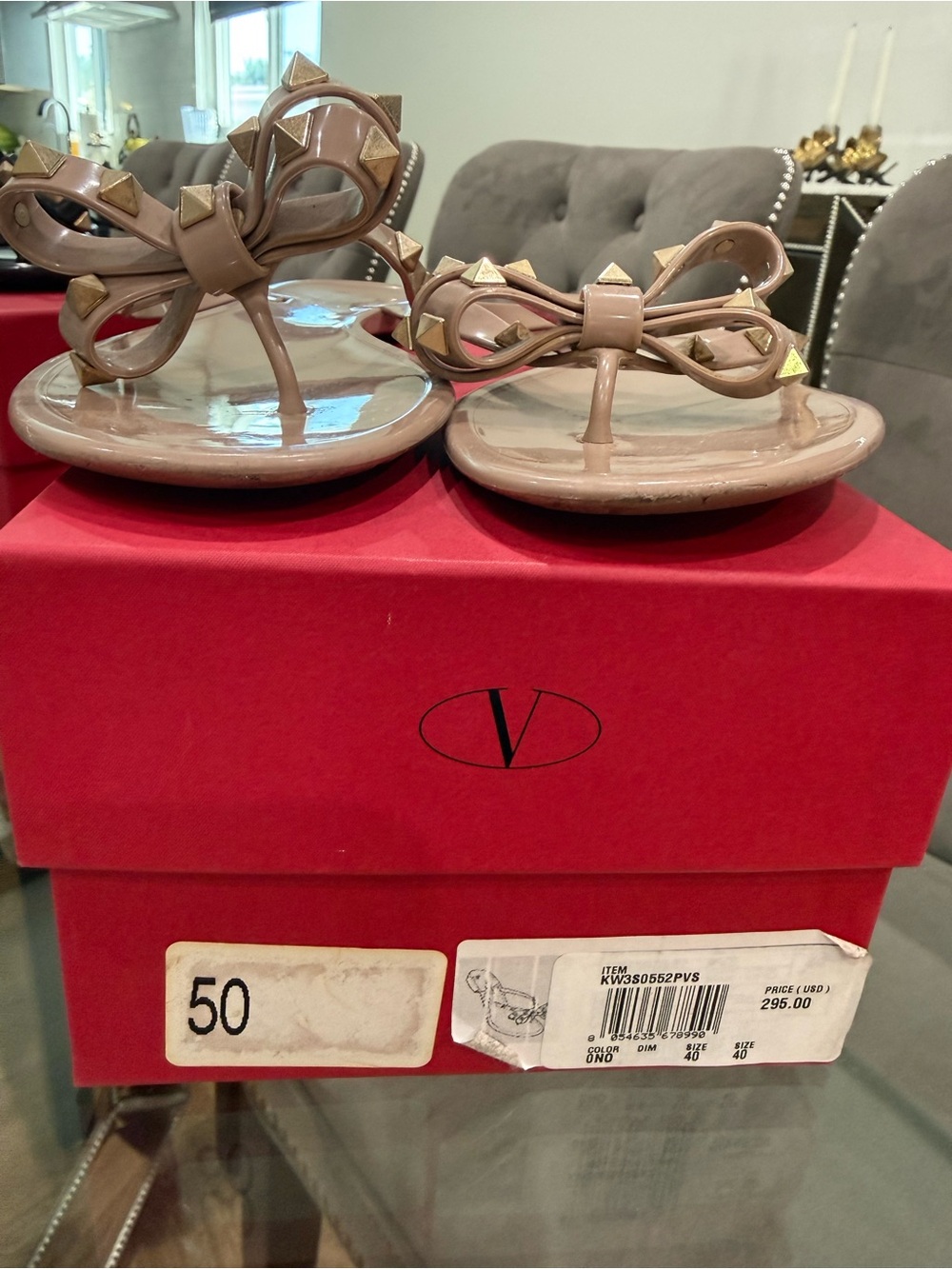Valentino Kids Nude Bow Jelly Sandals with Gold Studs
